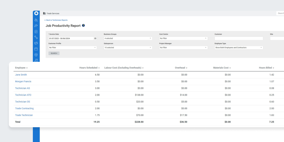 Job Productivity Report in Simpro